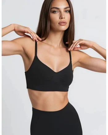 Lenjerie modelatoare,  bustiera premium fara cusaturi, neagra, 82% nailon, 18% elastan