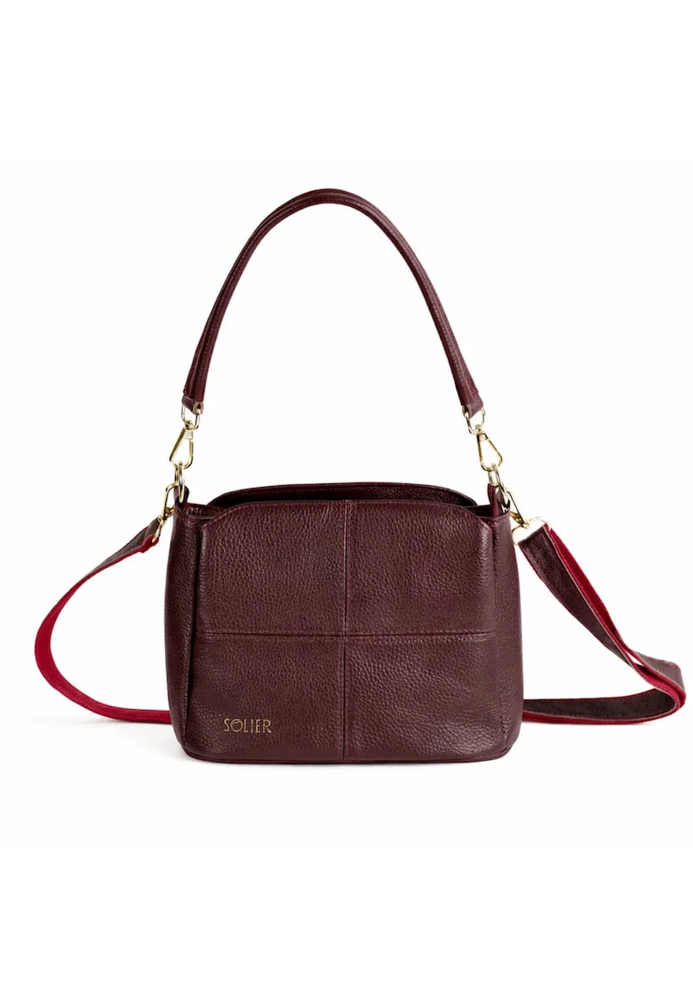 Geanta crossbody pentru femei  FL50 CASSIA – piele naturaladwqfwq – curea de umar reglabila, Visiniu