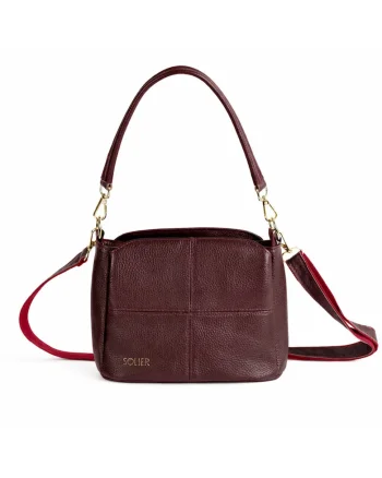 Geanta crossbody pentru femei  FL50 CASSIA – piele naturaladwqfwq – curea de umar reglabila, Visiniu
