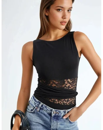 Body  body decupat, elegant, negru, poliester-elastan