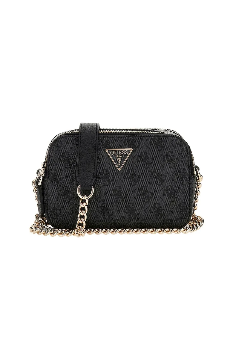 Geanta crossbody cu model monograma Noelle II, Negru/Gri inchis
