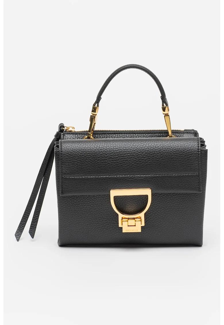 Geanta crossbody de piele cu bareta de umar Arlettis Signature, Negru stins