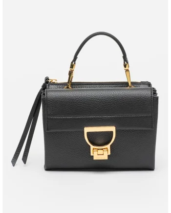 Geanta crossbody de piele cu bareta de umar Arlettis Signature, Negru stins