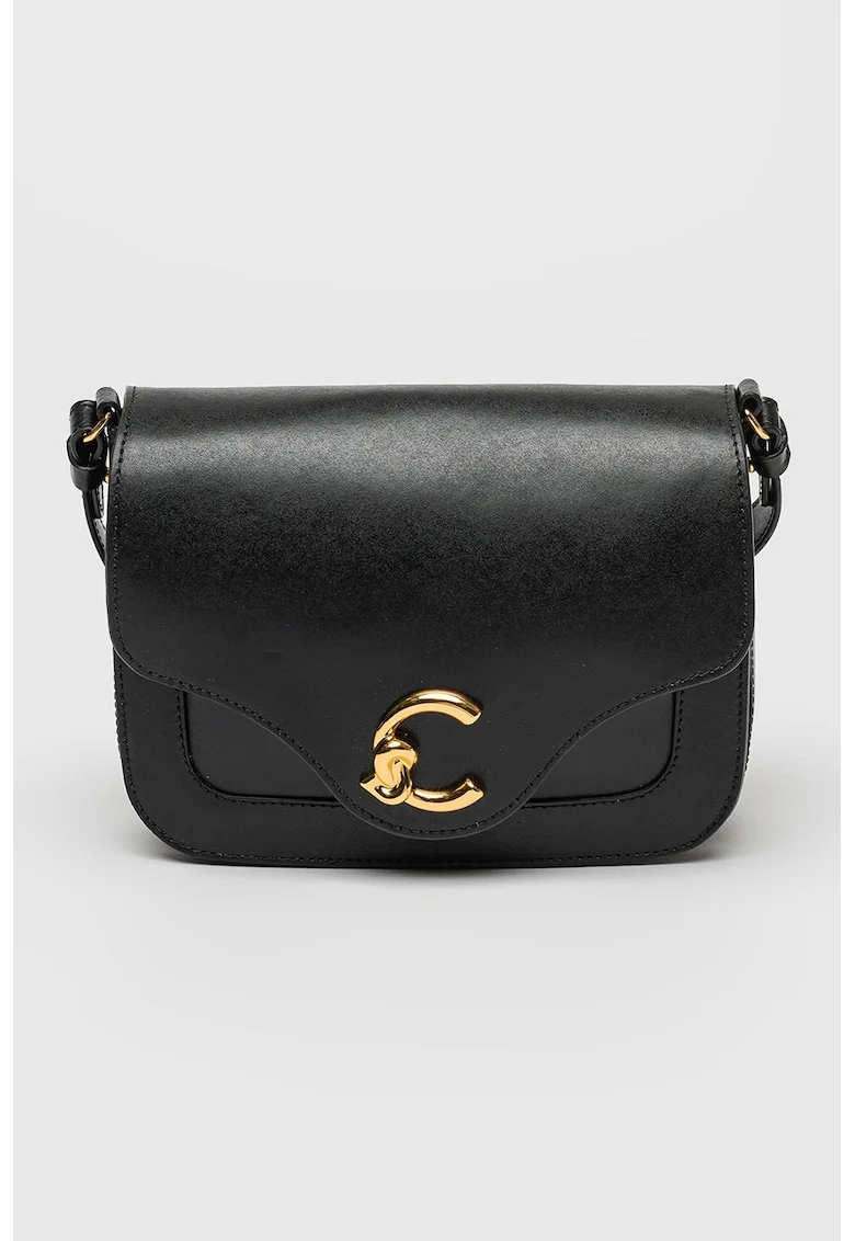 Geanta crossbody din piele cu clapa C-Me, Negru