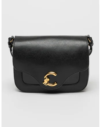 Geanta crossbody din piele cu clapa C-Me, Negru
