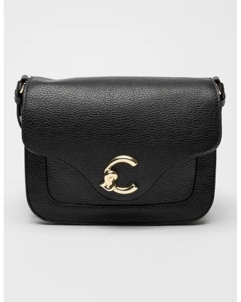 Geanta crossbody de piele cu logo C-Me, Negru