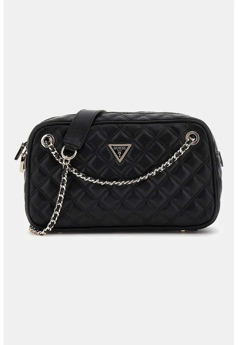 Geanta crossbody din piele ecologica cu logo metalic, Negru
