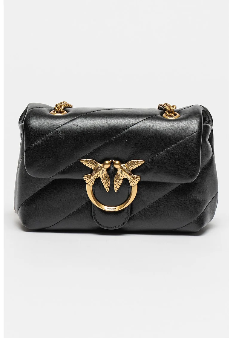 Geanta crossbody de piele Love Mini Puff, Negru, 15x21x9