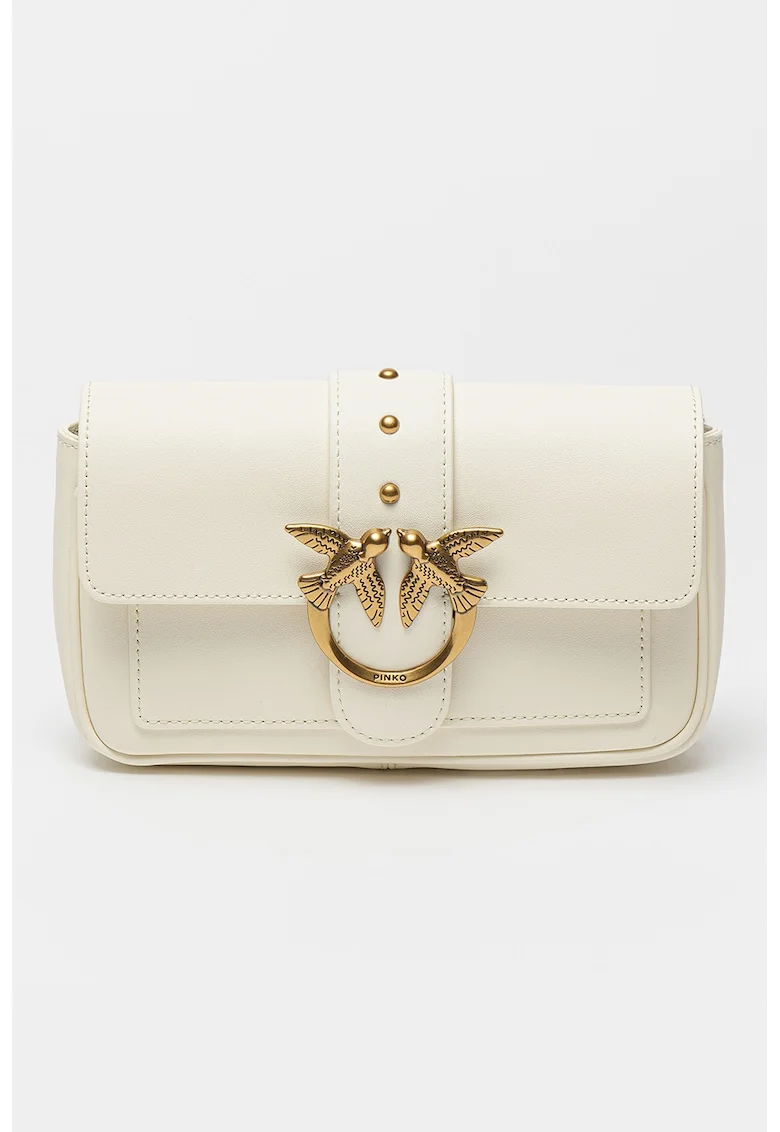 Geanta crossbody de piele Love One, Alb murdar