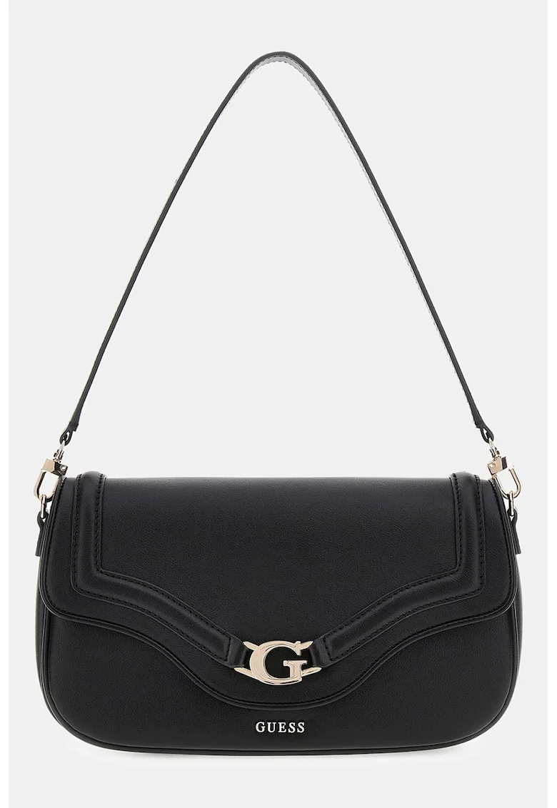 Geanta crossbody de piele ecologica cu buzunar pe partea din spate cu fermoar, Negru