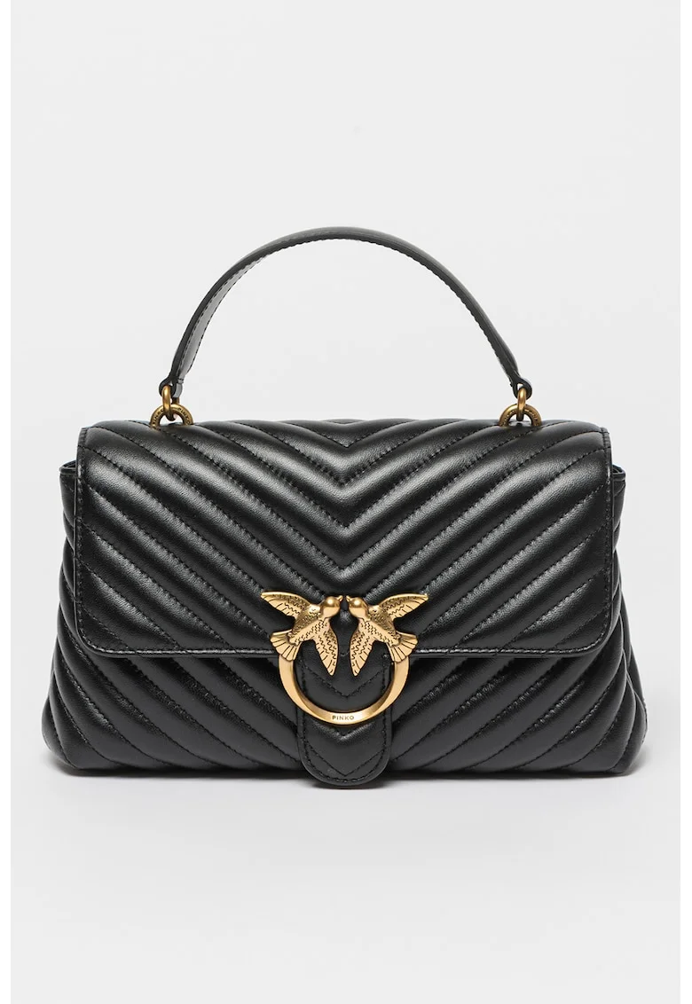 Geanta crossbody de piele Love Lady Puff, Negru, 15x25x7
