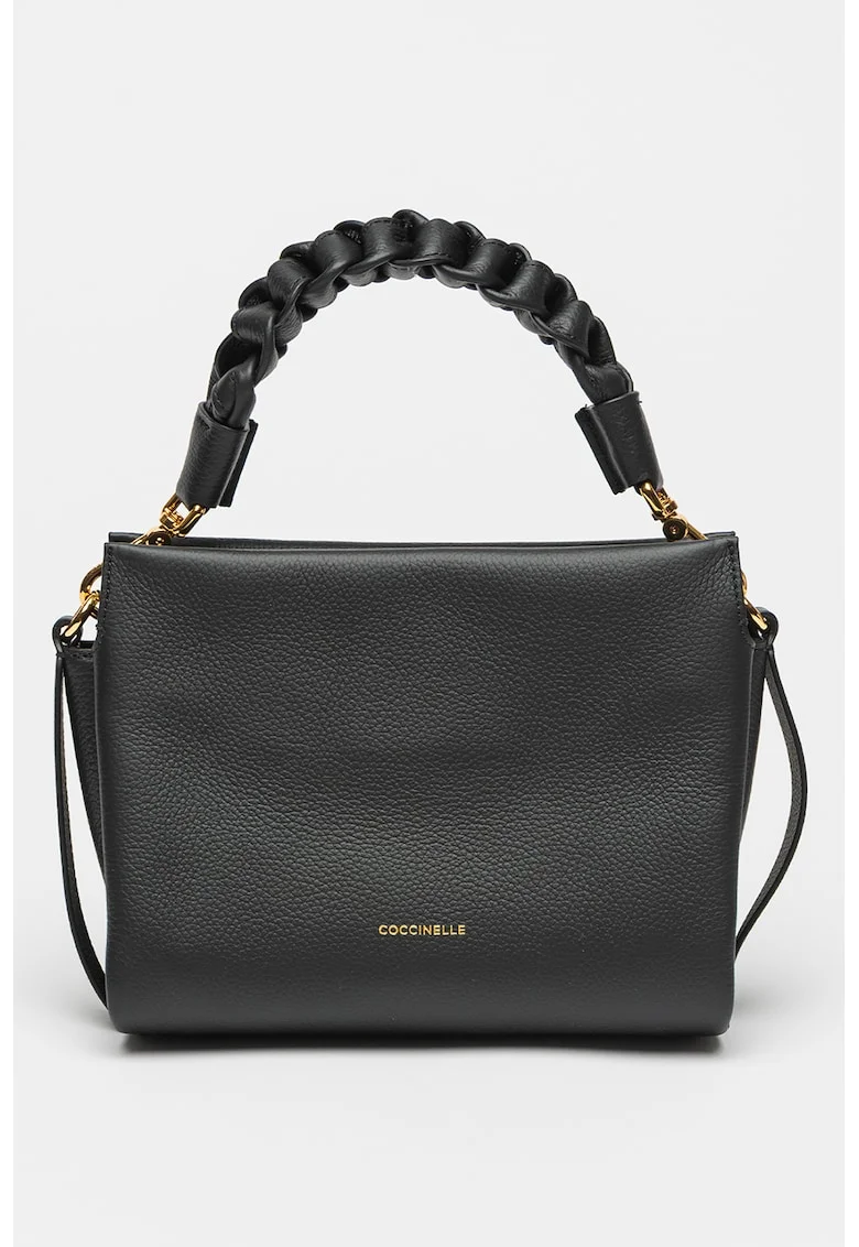 Geanta crossbody din piele cu aspect granulat Boheme Grana, Negru stins, 18x23x10