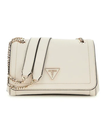 Geanta crossbody din piele ecologica cu bareta din lant Noelle, Alb fildes