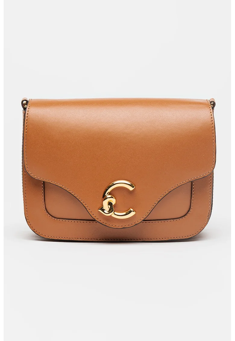 Geanta crossbody din piele cu clapa C-Me, Maro