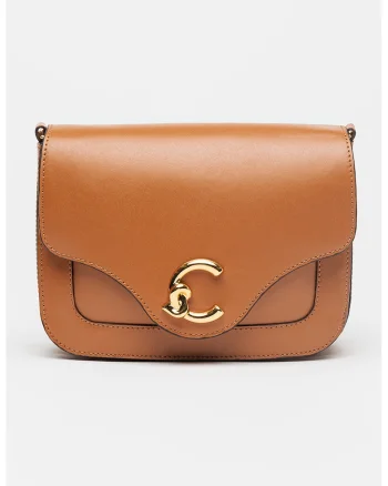 Geanta crossbody din piele cu clapa C-Me, Maro