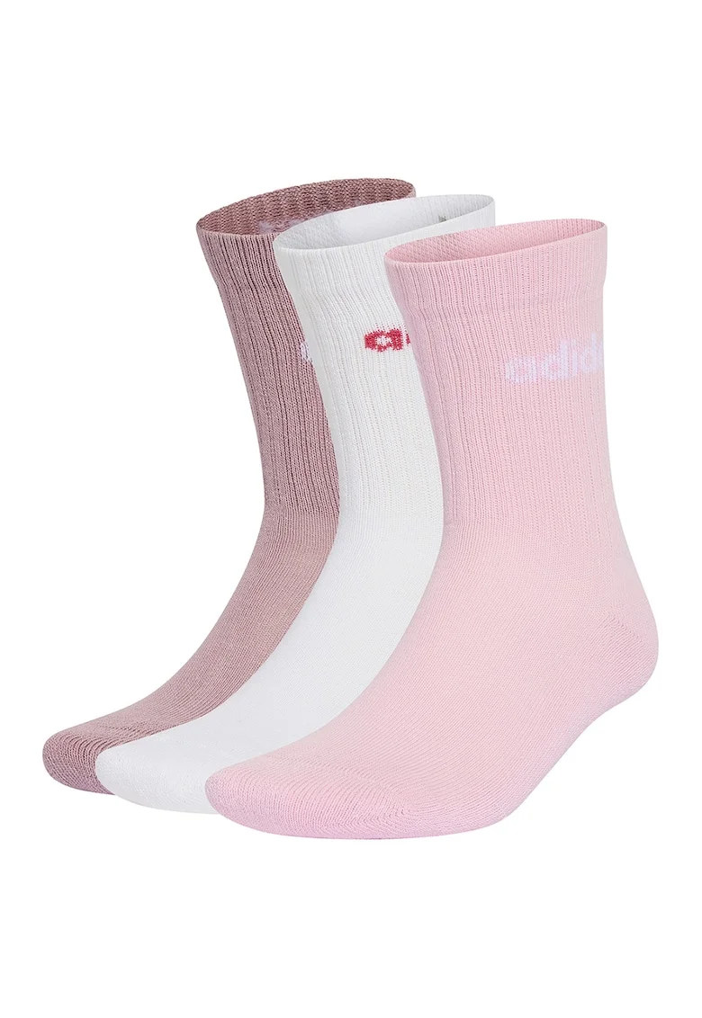 Set de 3 perechi de sosete scurte cu model, unisex, Alb/Roz deschis/Rosu prafuit