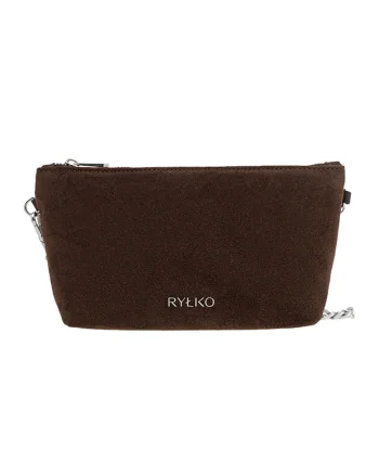 Geanta crossbody din piele intoarsa si piele cu bareta din lant, Maro inchis