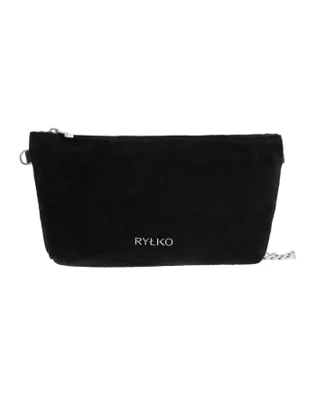 Geanta crossbody din piele intoarsa si piele cu bareta din lant, Negru