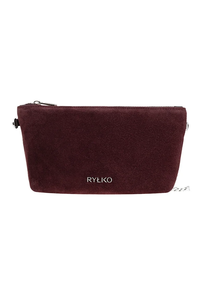 Geanta crossbody din piele intoarsa si piele cu bareta din lant, Visiniu