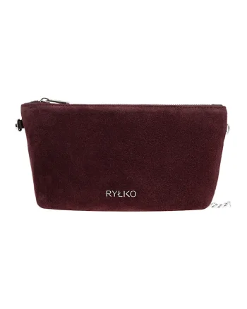 Geanta crossbody din piele intoarsa si piele cu bareta din lant, Visiniu