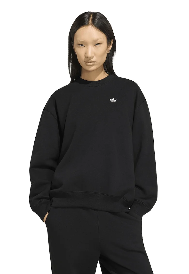 Bluza de trening lejera cu maneci cazute si logo brodat, Negru