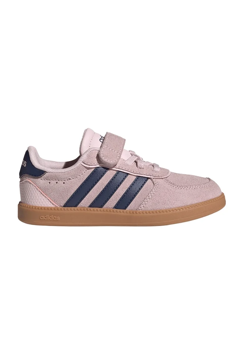 Pantofi sport Breaknet Sleek din piele intoarsa cu velcro si garnituri din material sintetic, Negru/Roz pastel