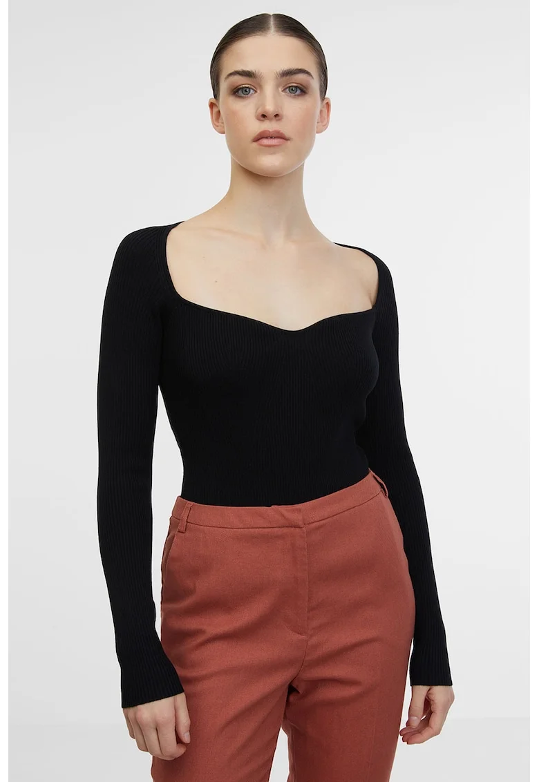 Bluza-body texturata cu maneci lungi, Negru