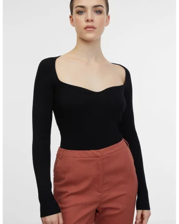 Bluza-body texturata cu maneci lungi, Negru