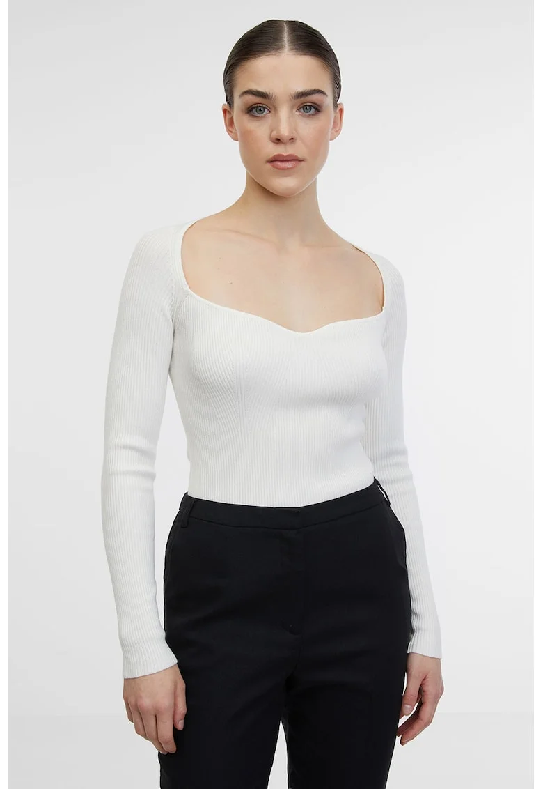 Bluza-body texturata cu maneci lungi, Alb