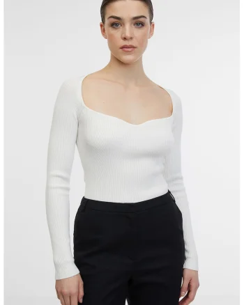 Bluza-body texturata cu maneci lungi, Alb