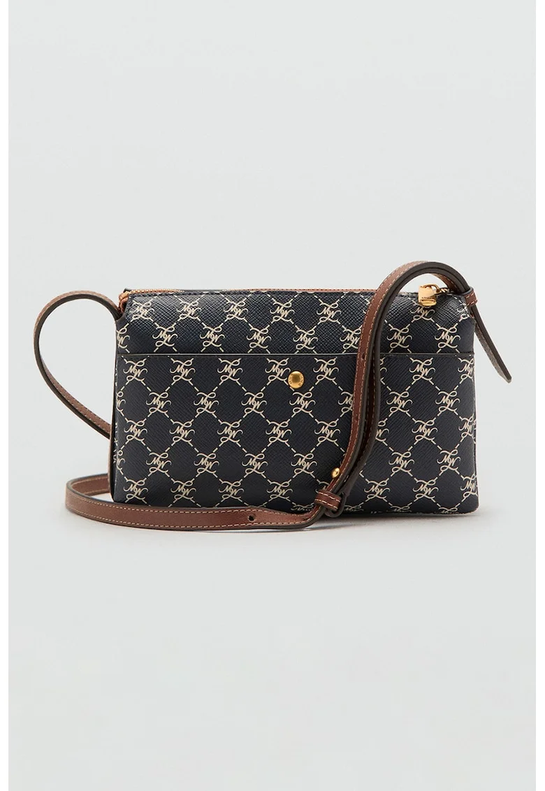 Geanta crossbody de piele ecologica cu imprimeu, Bleumarin