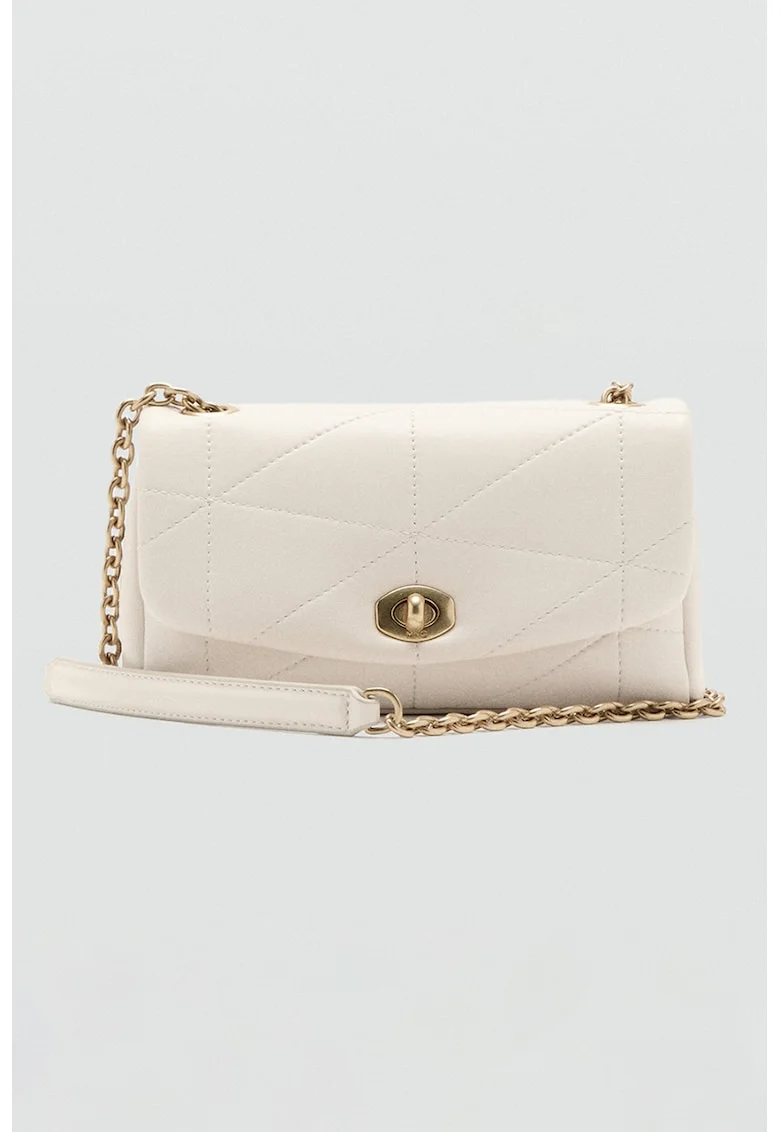 Geanta crossbody de piele ecologica cu bareta de lant, Alb fildes