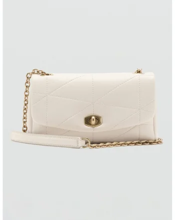 Geanta crossbody de piele ecologica cu bareta de lant, Alb fildes