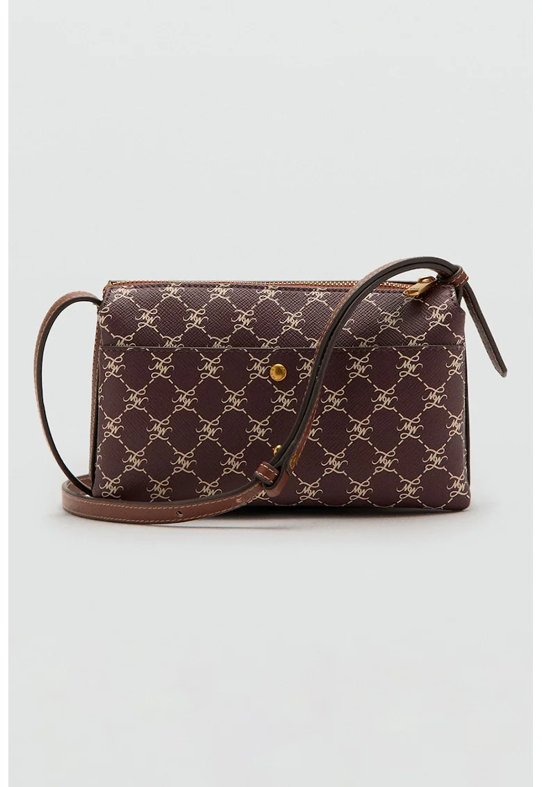 Geanta crossbody de piele ecologica cu imprimeu, Maro pamantiu