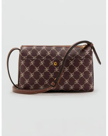 Geanta crossbody de piele ecologica cu imprimeu, Maro pamantiu