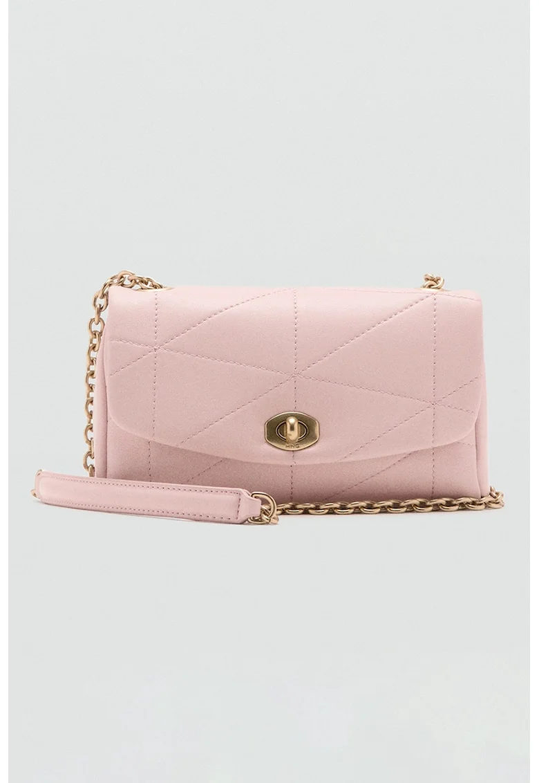 Geanta crossbody de piele ecologica cu bareta de lant, Roz deschis