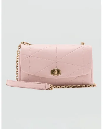 Geanta crossbody de piele ecologica cu bareta de lant, Roz deschis