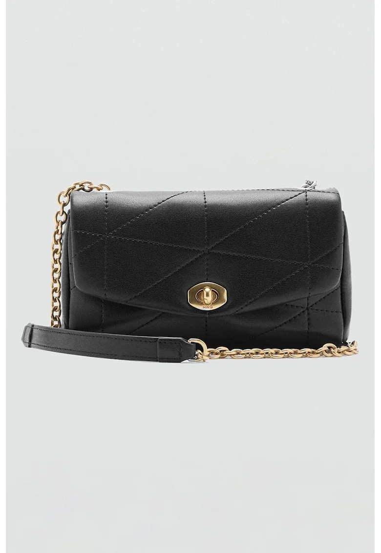 Geanta crossbody de piele ecologica cu bareta de lant, Negru