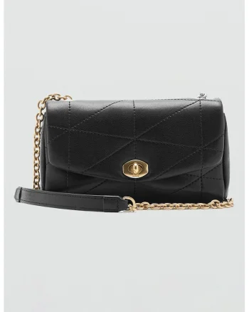 Geanta crossbody de piele ecologica cu bareta de lant, Negru