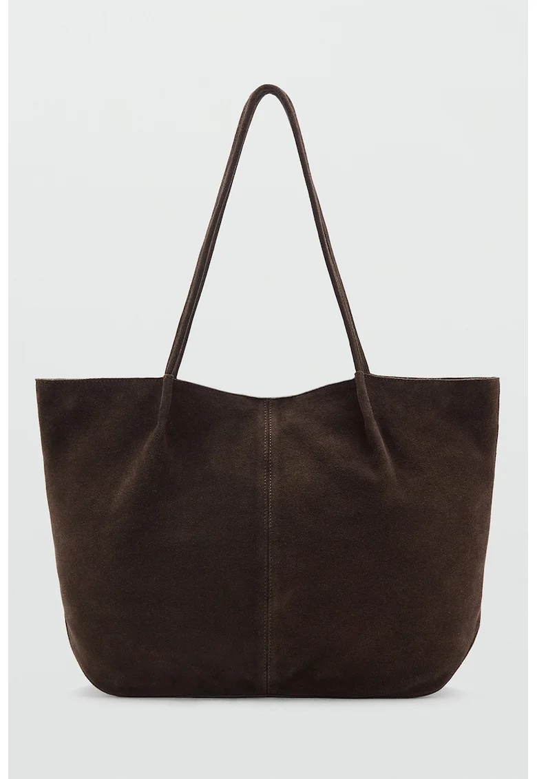 Geanta shopper de piele intoarsa, Maro inchis