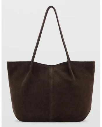 Geanta shopper de piele intoarsa, Maro inchis