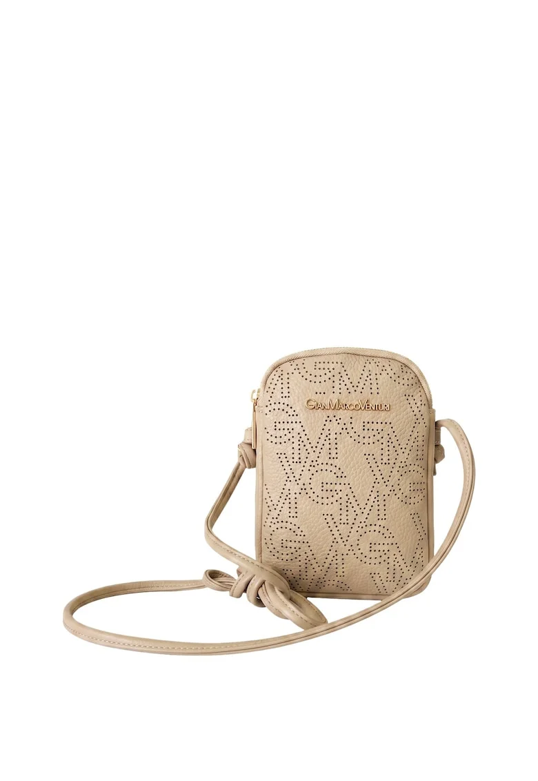 Geanta crossbody din piele ecologica cu logo, Auriu