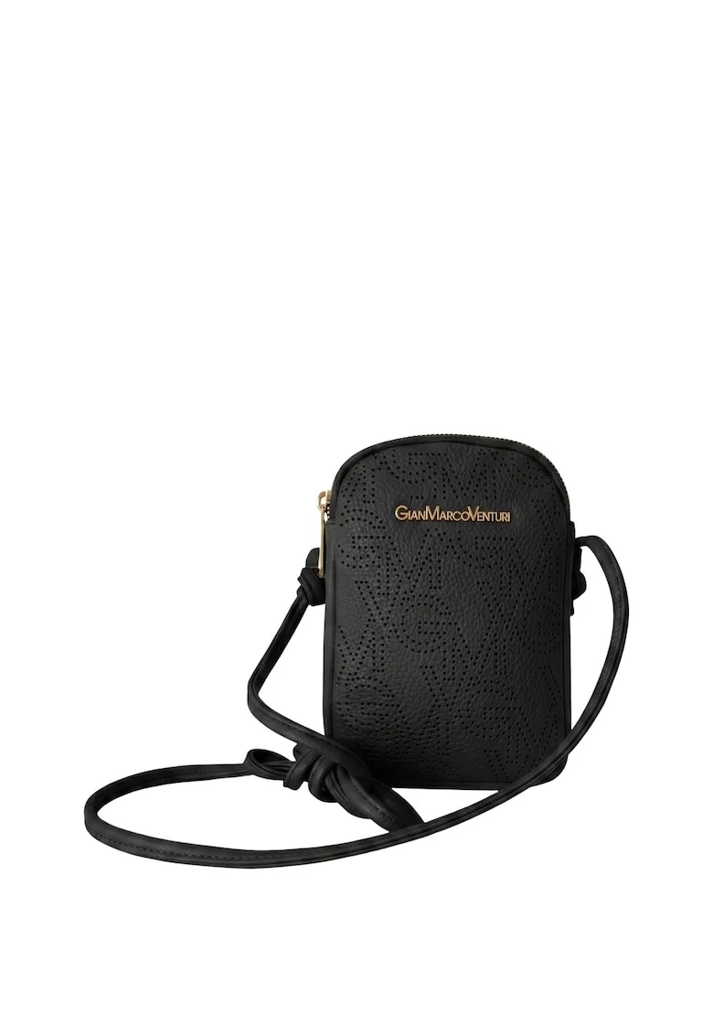 Geanta crossbody din piele ecologica cu logo, Negru