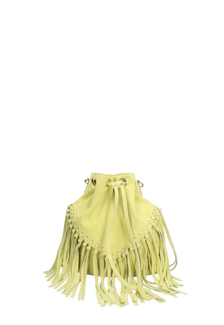 Geanta crossbody din piele intoarsa cu franjuri Umbria, Verde deschis
