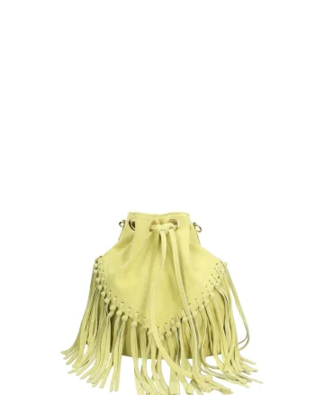 Geanta crossbody din piele intoarsa cu franjuri Umbria, Verde deschis