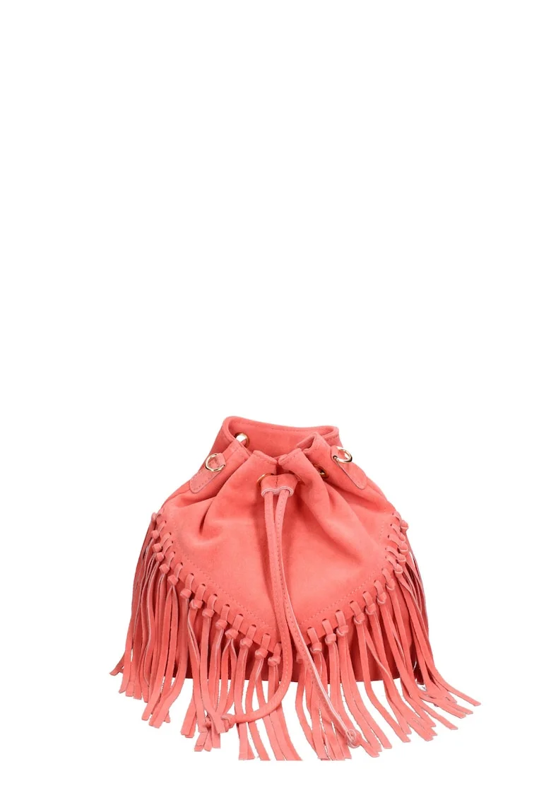 Geanta crossbody din piele intoarsa cu franjuri Umbria, Roz somon