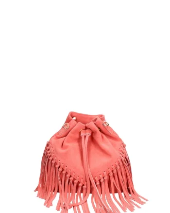 Geanta crossbody din piele intoarsa cu franjuri Umbria, Roz somon