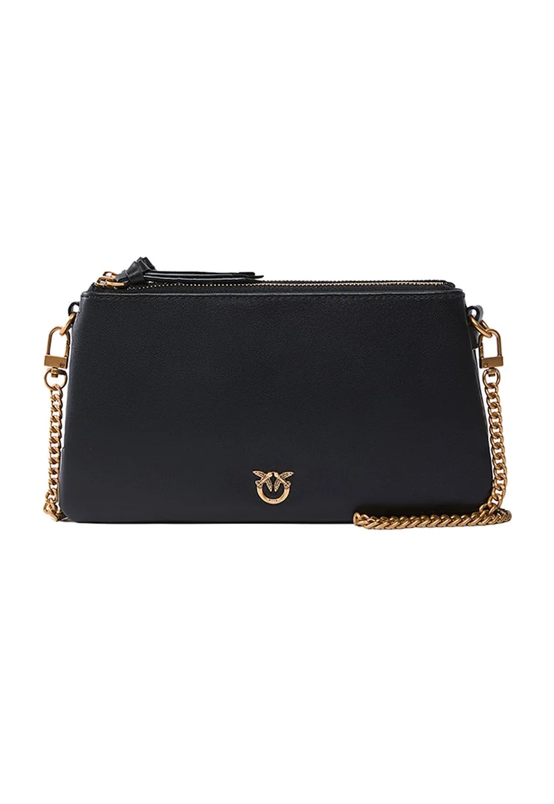 Geanta crossbody de piele cu doua compartimente Double Mini, Negru