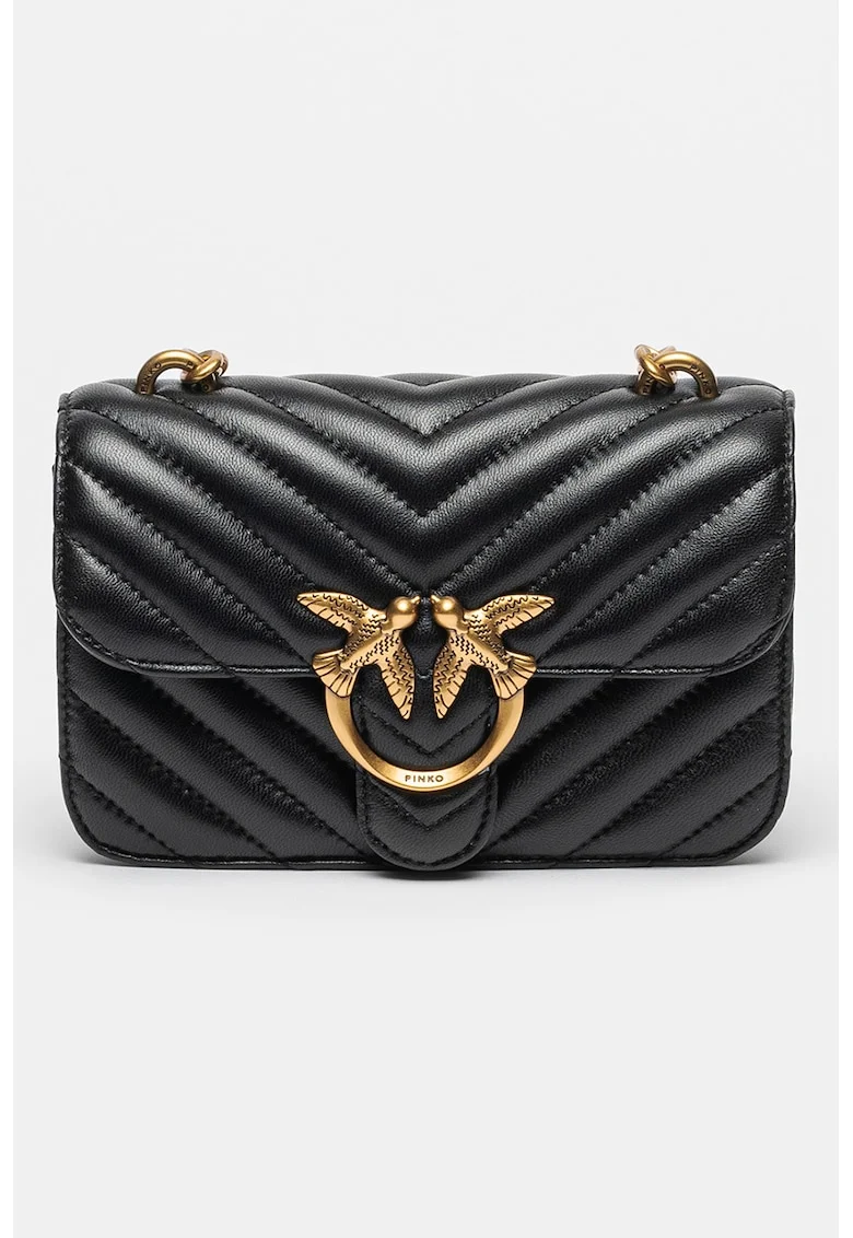 Geanta crossbody matlasata de piele Love Bell Mini, Negru