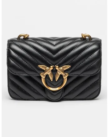 Geanta crossbody matlasata de piele Love Bell Mini, Negru